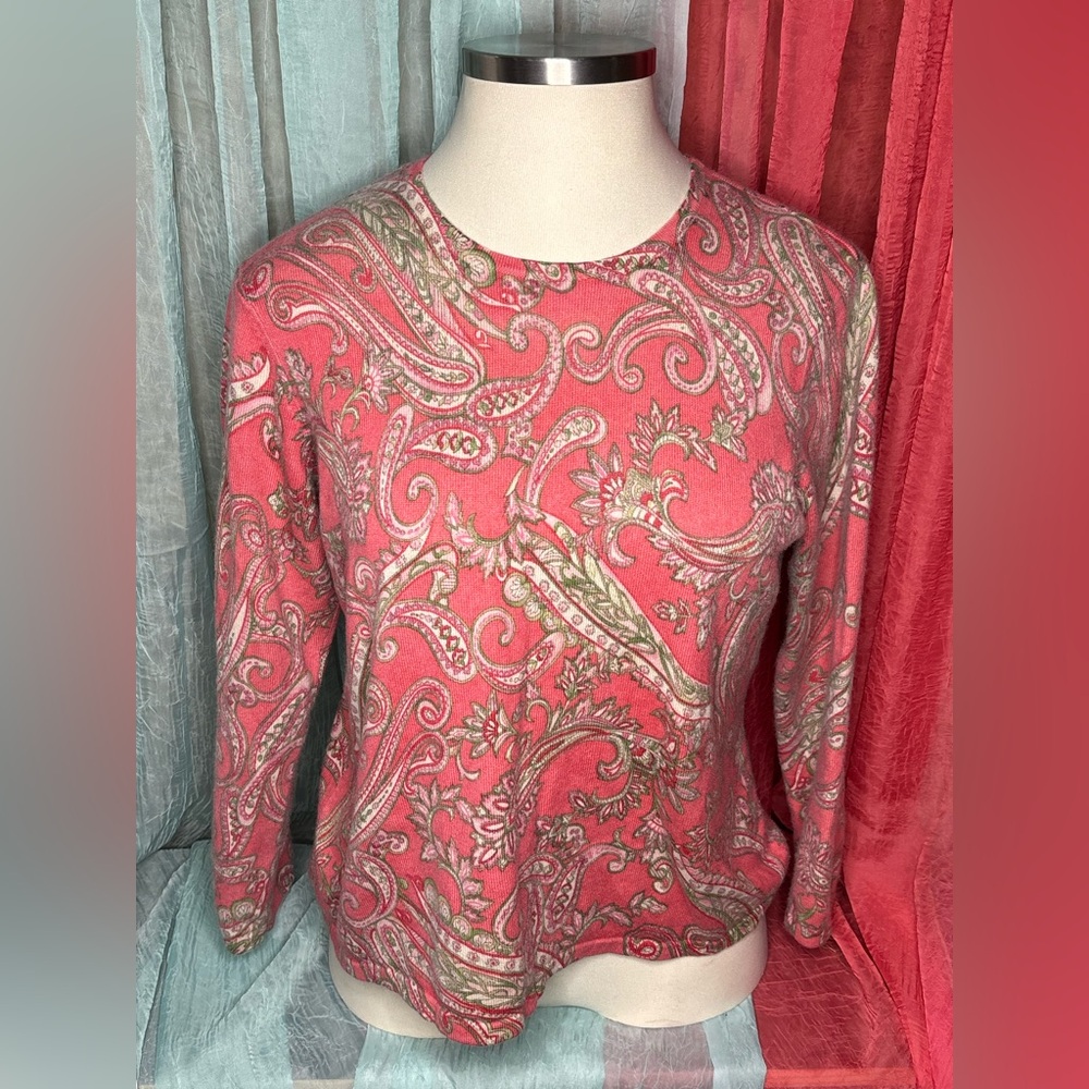 Talbots Paisley Long Sleeve Top - Coral and Green - Picture 1 of 3